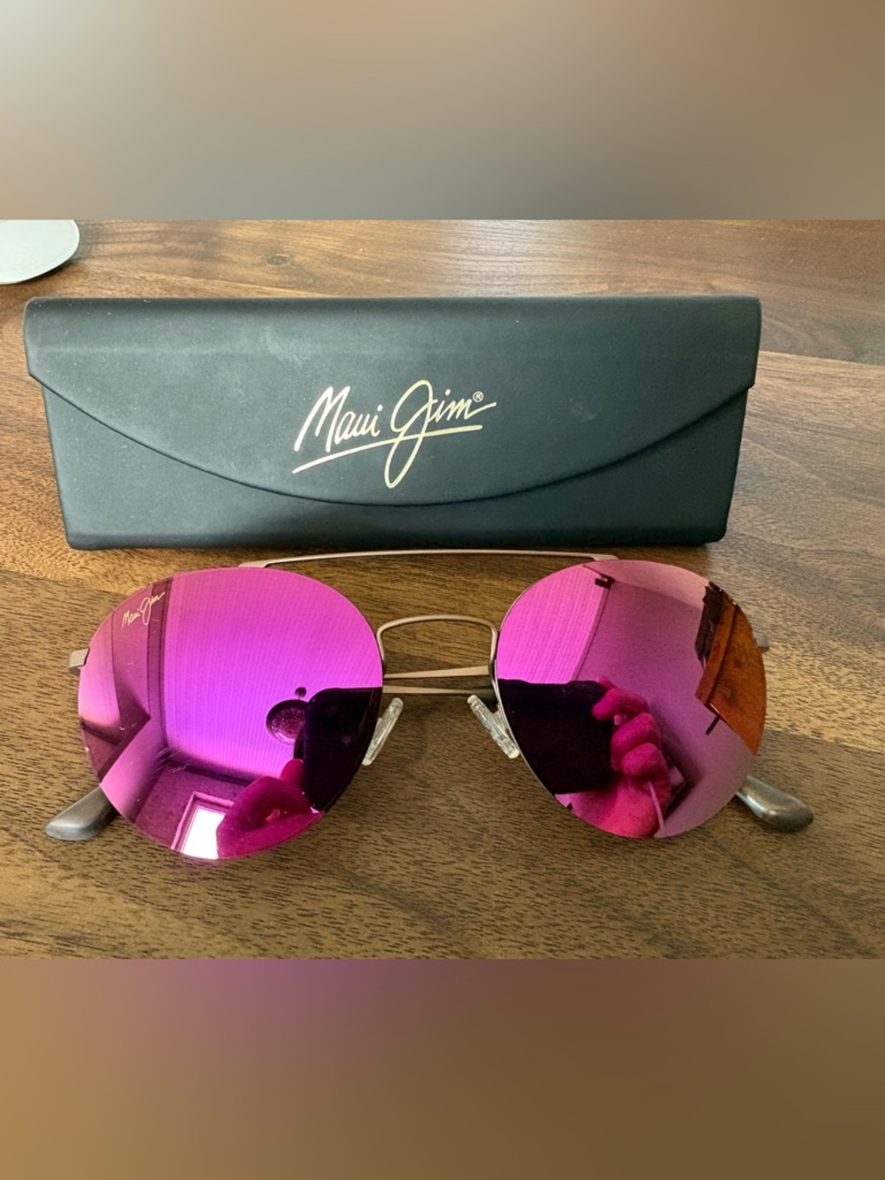 Maui Jim Women's Pink Mirrored Aviator Sunglasses with Gold Frame